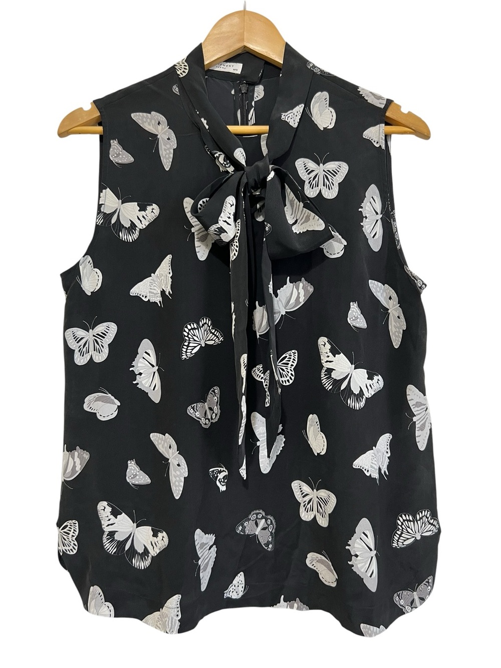 EQUIPMENT Femme Black Silk Sleeveless Butterfly Print Tie-Neck Top Medium